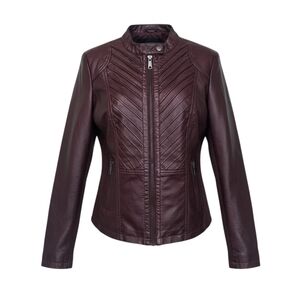 Maurices Burgundy Faux Leather Moto Jacket Women’s Medium Chevron Quilted Zip-Up